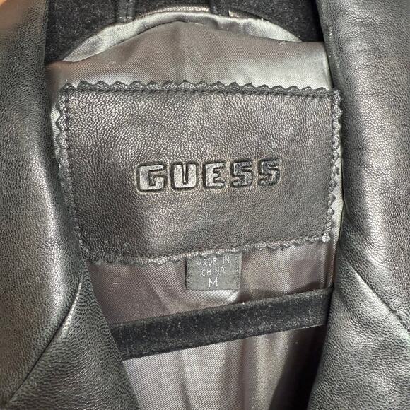 Vintage 90s Guess Genuine Leather Longline Blazer Coat‎ Jacket Black Medium Y2K - Picture 4 of 13